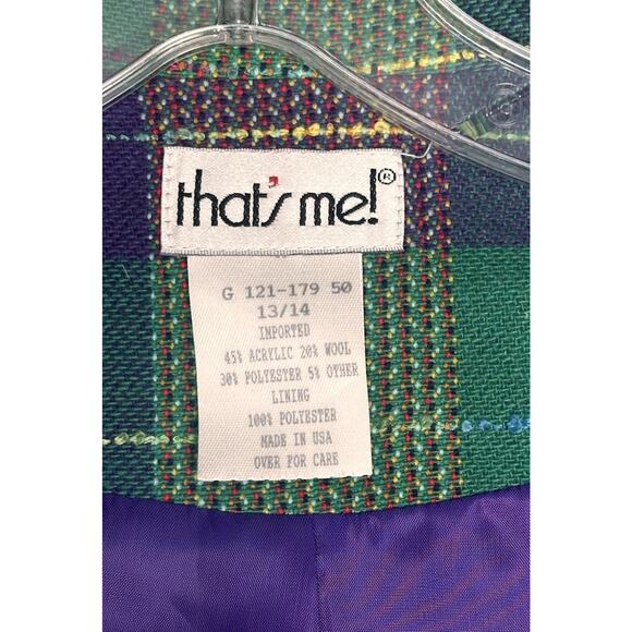 Vtg 90s Cropped Blazer Women Jr Sz 13/14 Plaid Tweed Academia Y2K Clueless Retro - Picture 6 of 16